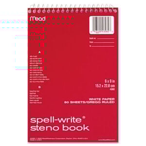 Spell-Write Wirebound Steno Pad, Gregg Rule, Randomly Assorted Cover Colors, 80 White 6 x 9 Sheets
