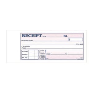 Money/Rent Receipt Book, Two-Part Carbonless, 6.69 x 2.75, 50 Receipts/Book, 5 Books/Pack
