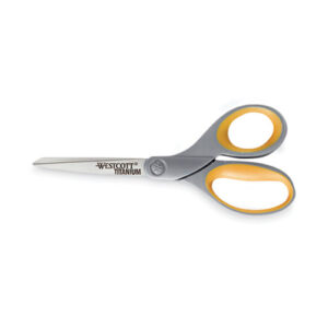 Titanium Bonded Scissors, 8" Long, 3.5" Cut Length, Straight Gray/Yellow Handle, 3/Box