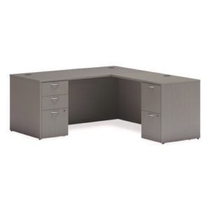 Mod L-Station Double Pedestal Desk Bundle, 66" x 72" x 29", Slate Teak