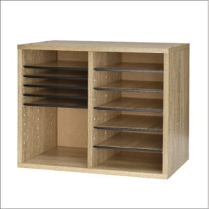 Wood Adjustable 12 Compartment Literature Organizer, 12 Sections, Letter Size, 20 x 11.8 x 16.3, Medium Oak