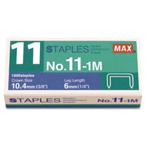 No. 11 Mini Staples, 0.25" Leg, 0.38" Crown, Steel, 1,000/Box