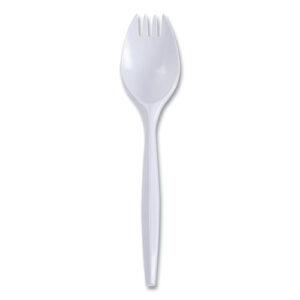 Mediumweight Wrapped Polypropylene Cutlery, Spork, Plastic, White, 1,000/Carton