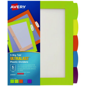 Big Tab Ultralast Plastic Dividers, 5-Tab, 11 x 8.5, Assorted, 1 Set