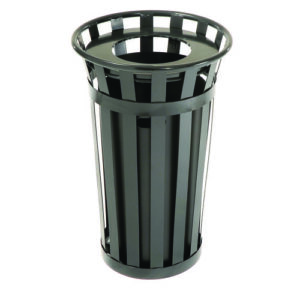 Outdoor Slatted Steel Trash Can, 24 gal, Black