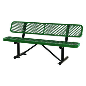 Expanded Steel Bench With Back, 72" x 24" x 33", Green Seat/Back, Black Base