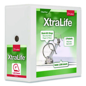 XtraLife ClearVue Non-Stick Slant-D Ring Binder, 3 Rings, 6" Capacity, 11 x 8.5, White