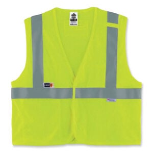 GloWear 8260FRHL Class 2 FR Safety Hook and Loop Vest, Modacrylic/Kevlar, Small/Medium, Lime