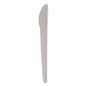 Plantware Compostable Cutlery, Knife, Plastic, Pearl White, 50/Pack, 20 Packs/Carton