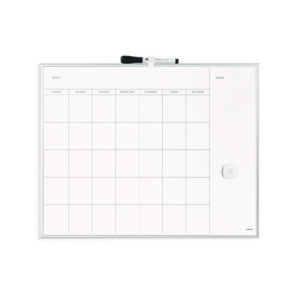 Magnetic Dry Erase Board, Monthly Planning/Scheduling Calendar, 20" x 16", White Surface, Satin Aluminum Frame