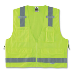 GloWear 8250Z Class 2 Surveyors Zipper Vest, Polyester, 2X-Large/3X-Large, Lime