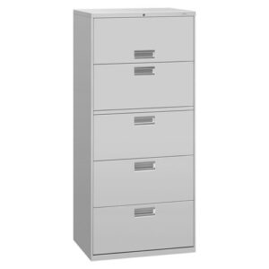 Brigade 600 Series Lateral File, 4 Legal/Letter-Size File Drawers, 1 File Shelf, 1 Post Shelf, Light Gray, 30" x 18" x 64.25"