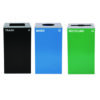 29 Gallon Trash/Recycling Cans, Steel, Blue Mixed Recycling w/Circle Lid, Green Recycling w/Mixed Lid, Black Trash w/Sq Lid