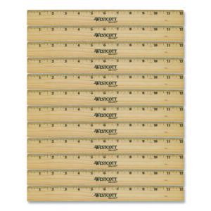 Beveled Wood Ruler, Standard, 12" Long, Natural Hardwood, 12/Pack