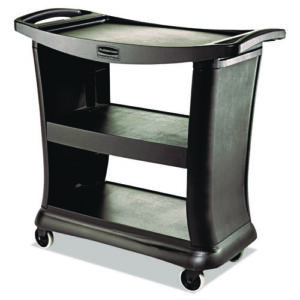 Executive Service Cart, Plastic, 3 Shelves, 300 lb Capacity, 20.33" x 38.9" x 38.9", Black