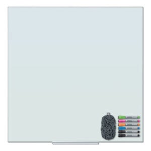 Floating Glass Dry Erase Board, 35" x 35", White Surface