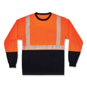 GloWear 8281BK Class 2 Long Sleeve Shirt with Black Bottom, Polyester, Medium, Orange