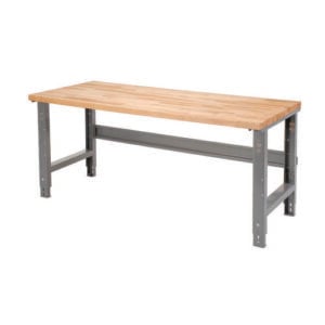 Standard Duty Butcher Block Top Adjustable Height Workbench, 2,000 lbs, 72 x 36 x 30.88 to 36.88, Maple/Gray