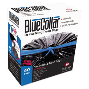 Drawstring Trash Bags, Drawstring, 30 gal, 1 mil, 30" x 34", Black, 40 Bags/Box, 6 Boxes/Carton