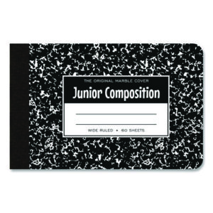 Junior Composition Notebook, Wide/Legal Rule, Black Marble Cover, (60) 4.88 x 7.5 Sheets