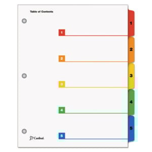 OneStep Printable Table of Contents and Dividers, 5-Tab, 1 to 5, 11 x 8.5, White, Assorted Tabs, 1 Set