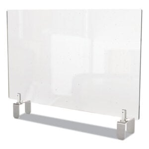 Clear Partition Extender with Attached Clamp, 42 x 3.88 x 24, Thermoplastic Sheeting