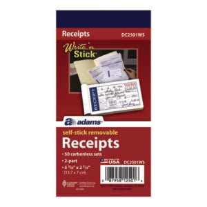 Write 'n Stick Receipt Book, Two-Part Carbonless, 4.88 x 2.75, 50 Forms Total