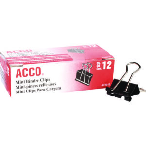 Binder Clips, Mini, Black/Silver, Dozen