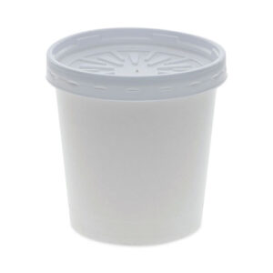 Paper Round Food Container and Lid Combo, 16 oz, 3.75" Diameter x 3.88" h, White, 250/Carton