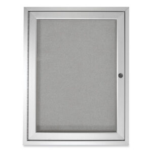 1 Door Enclosed Vinyl Bulletin Board with Satin Frame, 36" x 36", Silver Surface, Satin Aluminum Frame