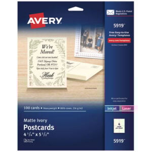 Printable Postcards, Inkjet/Laser, 80 lb, 4.25 x 5.5, Matte Ivory, 100 Cards, 4 Cards/Sheet, 25 Sheets/Box