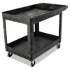 Heavy-Duty Utility Cart with Lipped Shelves, Plastic, 2 Shelves, 500 lb Capacity, 25.78" x 45.25" x 33.25", Black