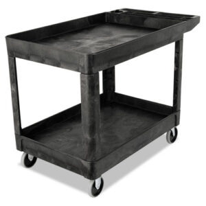 Heavy-Duty Utility Cart with Lipped Shelves, Plastic, 2 Shelves, 500 lb Capacity, 25.78" x 45.25" x 33.25", Black