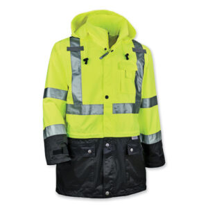 GloWear 8365BK Class 3 Hi-Vis Rain Jacket Black Bottom, 4X-Large, Lime