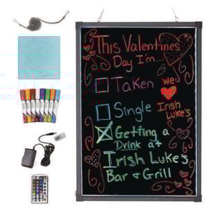 LED Illuminated Hanging Message Writing Board, 23.6" x 31.5", Black Surface, Black Aluminum Frame