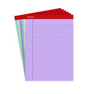 Colored Perforated Ruled Writing Pads, Wide/Legal Rule, 50 Assorted Color 8.5 x 11.75 Sheets, 6/Pack