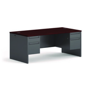 38000 Series Double Pedestal Desk, 72" x 36" x 29.5", Mahogany/Charcoal