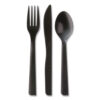 100% Recycled Content Cutlery Kit, Heavyweight Fork/Knife/Soup Spoon/Spoon, Plastic, Black, 250/Carton