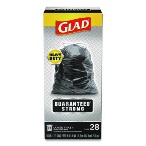 Guaranteed Strong Large Drawstring Trash Bags, Three-Ply, 30 gal, 1.05 mil, 30 x 33, Black, 28/Box