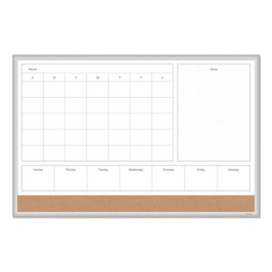 4N1 Magnetic Dry Erase Combo Board, Week/Month Planning, 36 x 24 (Actual Size: 35 x 23), Tan/WH Surface, Satin Aluminum Frame