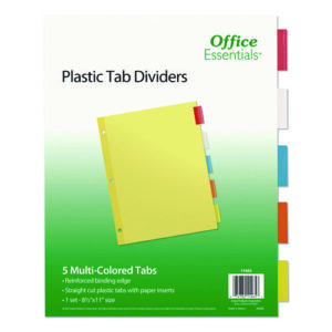 Plastic Insertable Dividers, 5-Tab, 11 x 8.5, Assorted Tabs, 1 Set