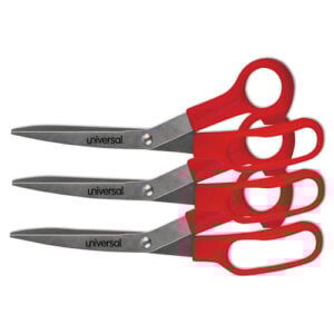 General Purpose Stainless Steel Scissors, 7.75" Long, 3" Cut Length, Offset Red Handle, 3/Pack