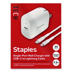 USB-C Wall Charger with Cable, 20 W, 1 Port, White