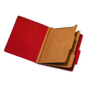 Colored Pressboard Top Tab Classification Folders, 2.5" Expansion, 2 Dividers, 6 Fasteners, Letter Size, Bright Red, 10/Box