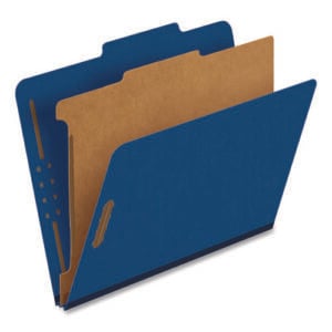 Colored Pressboard Top Tab Classification Folders, 1.75" Expansion, 1 Divider, 4 Fasteners, Letter Size, Dark Blue, 10/Box