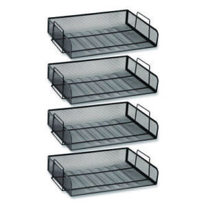 Stackable Paper Desk Tray Organizer, Letter Size, 9.75 x 14 x 3.25, Black, 4/Pack