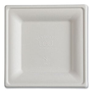 Vanguard Renewable and Compostable Sugarcane Plates, 6 x 6, White, 500/Carton