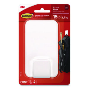 X-Large Utility Hooks, Plastic, White, 15 lb Capacity, 1 Hook and 4 Strips