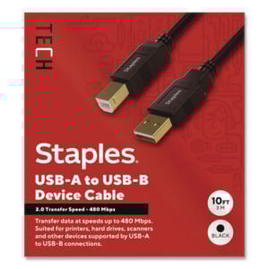 USB-A to USB-B 2.0 Cable, 10 ft, Black