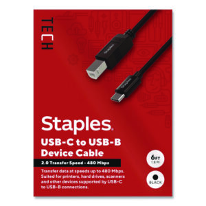 USB-C to USB-B 2.0 Cable, 6 ft, Black